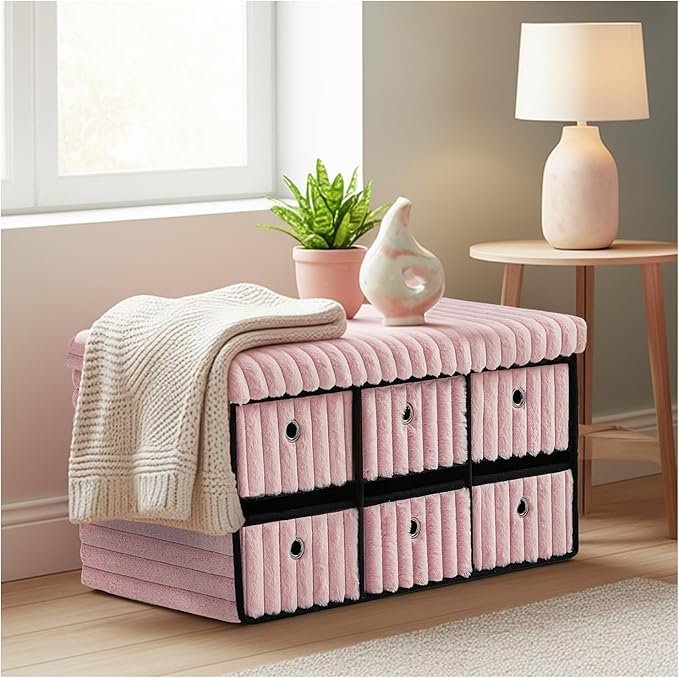 Large Ribbed Storage Boxes with Lid - Pink