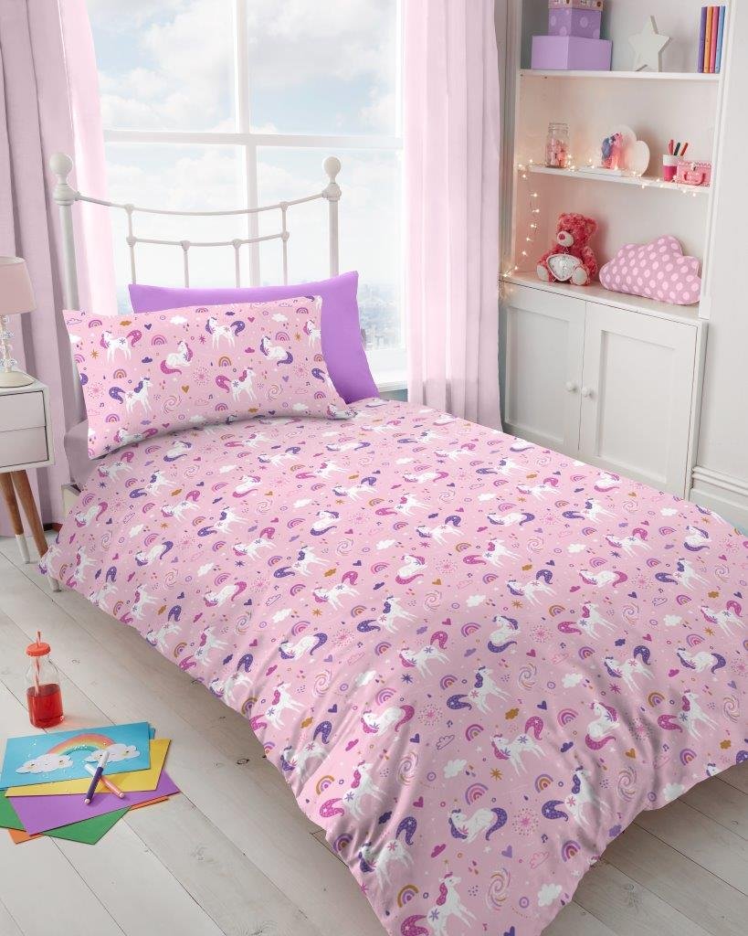 Uncicorn 'Girls' Girls Unicorn Duvet Cover Set - Blush Pink