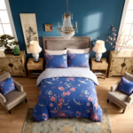 Reversible Botanical Birds Duvet Cover Set - Navy