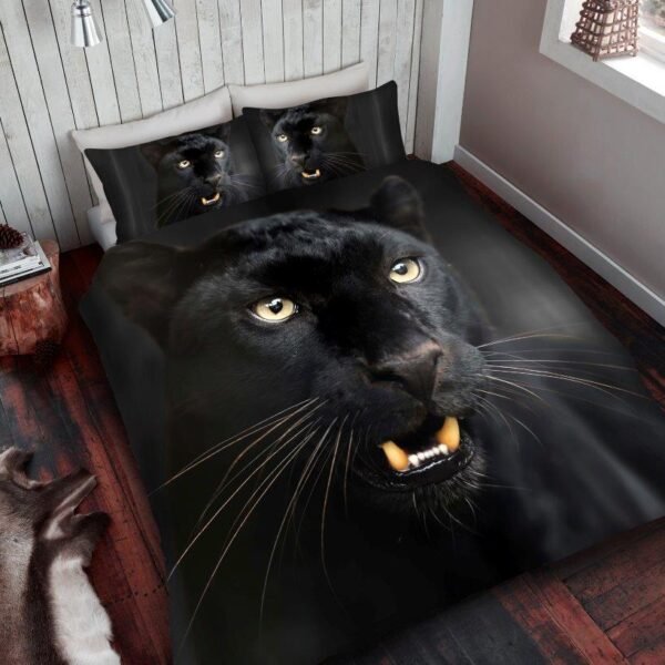 Luxury 3D Black Panther Duvet Cover Set – Black