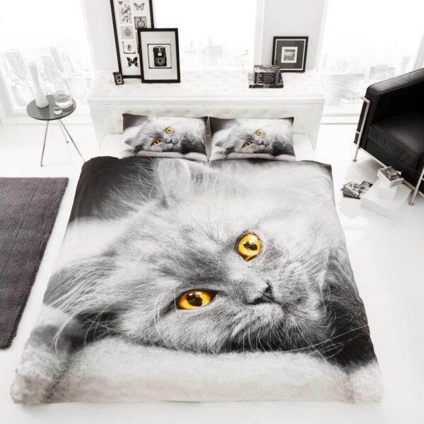 Luxury 3D Cat Duvet Cover Set – Grey