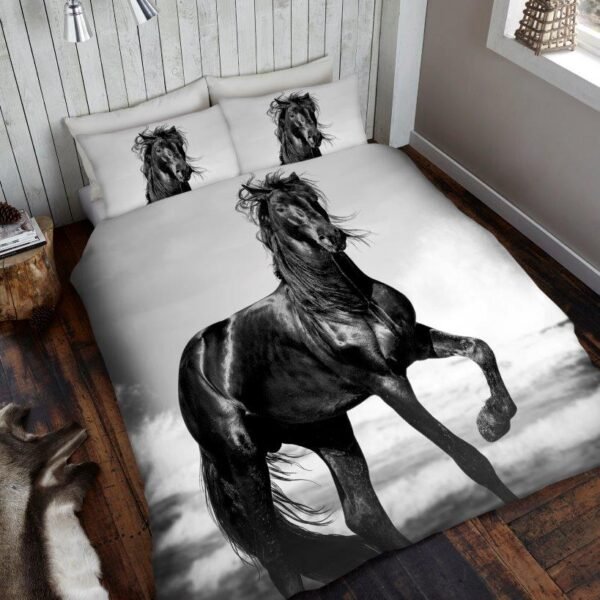 Luxury 3D Horse Duvet Cover Set – Black