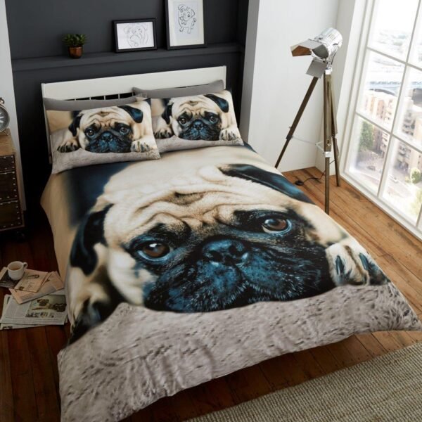 Luxury 3D Sweet Pug Duvet Cover Set – Brown