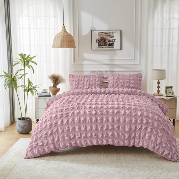 Luxury Raised Texture Duvet Cover Set - Blush Pink