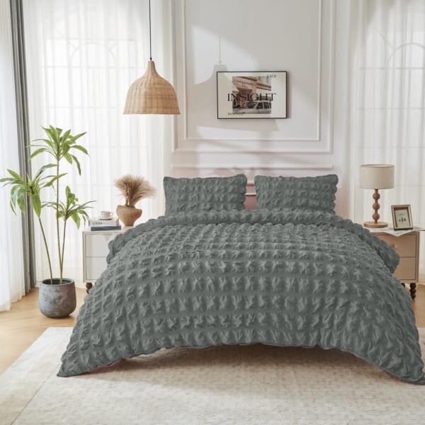 Luxury Raised Texture Duvet Cover Set - Charcoal
