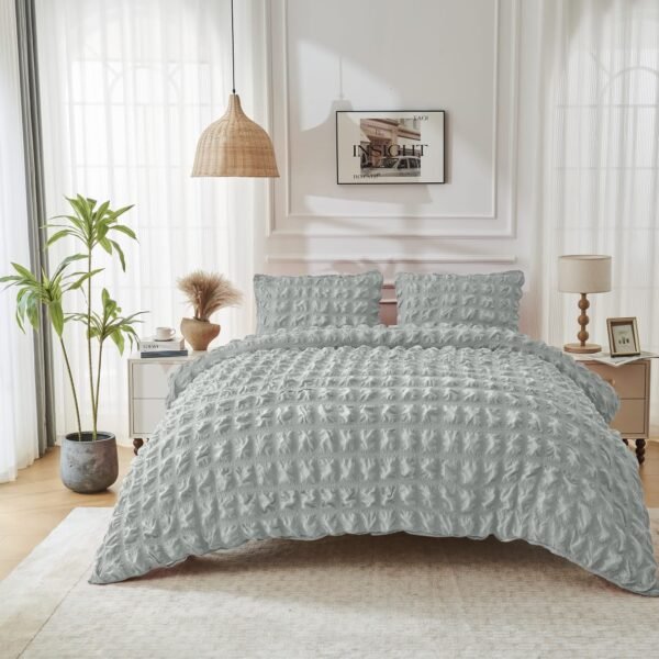 Luxury Raised Texture Duvet Cover Set - Grey