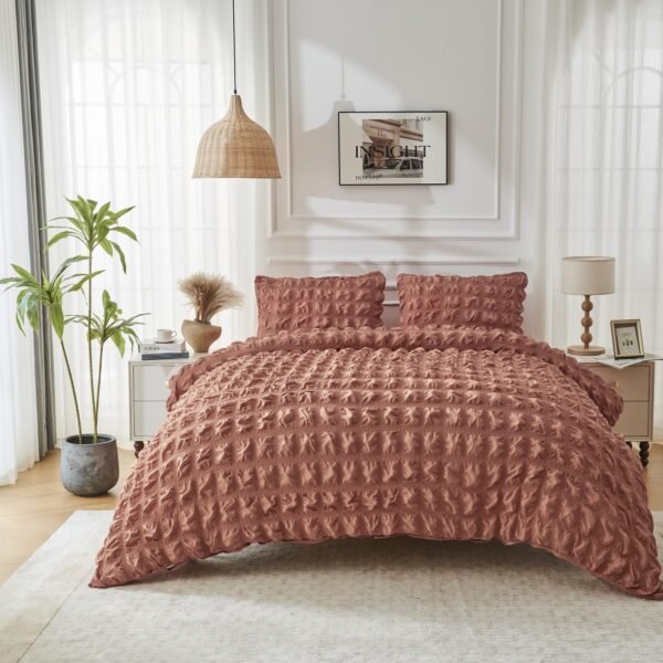 Luxury Raised Texture Duvet Cover Set - Rust
