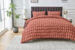 Luxury Raised Texture Duvet Cover Set - Rust