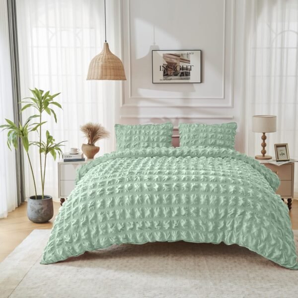 Luxury Raised Texture Duvet Cover Set - Sage Green