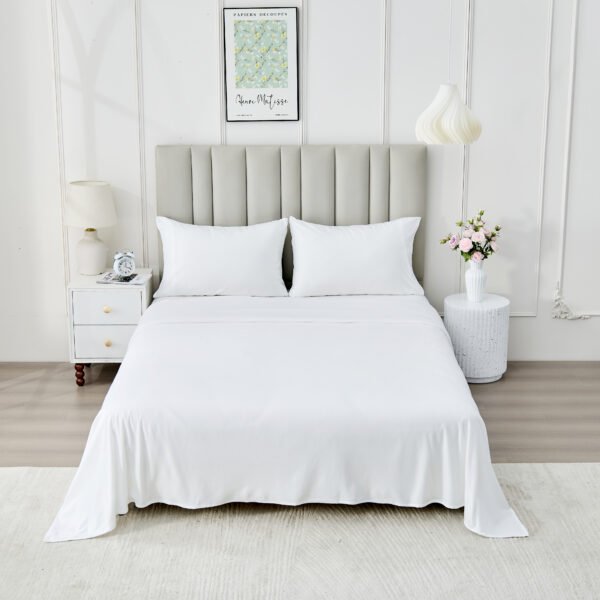 4 Piece Soft Plain Bed Sheet Set - White