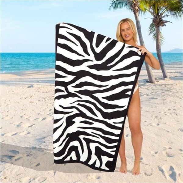 Sand Free Beach Towel Zebra Print - Black