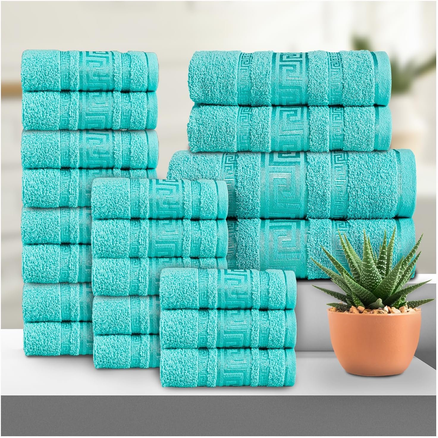 aqua 100% Cotton Quick Dry Greek Towel Set - Aqua
