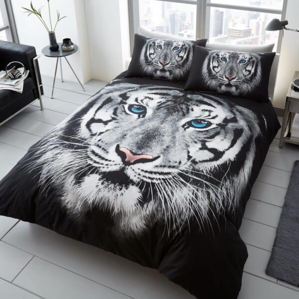 3D Microfiber Tiger Face Duvet Cover Set - Black