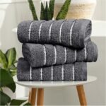 Soft Cotton Striped Bath Towels Set - Charcoal