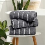 Soft Cotton Striped Bath Towels Set - Charcoal