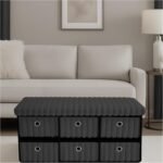 Large Ribbed Storage Boxes with Lid - Charcoal