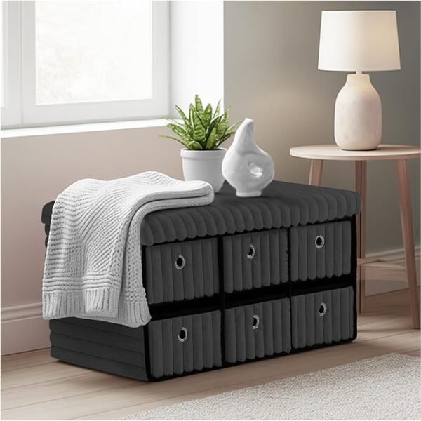 Large Ribbed Storage Boxes with Lid - Charcoal