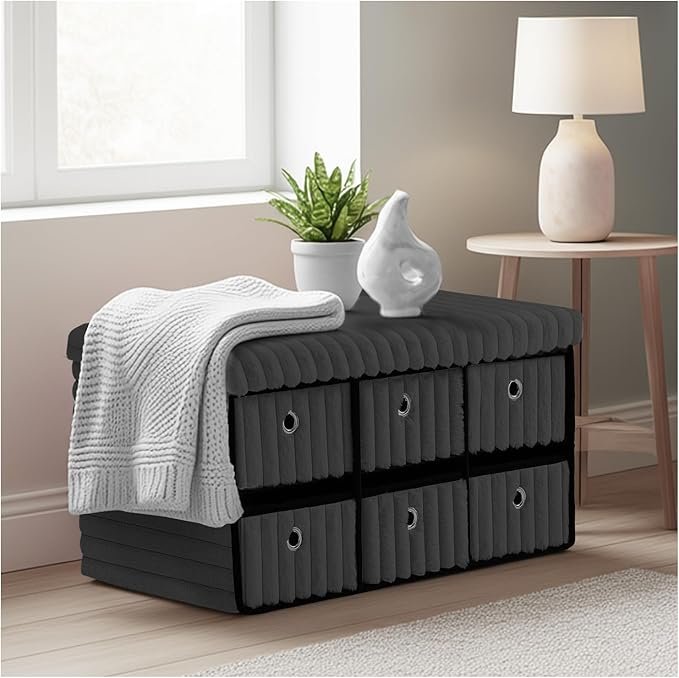 Large Ribbed Storage Boxes with Lid - Charcoal