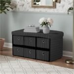 Large Ribbed Storage Boxes with Lid - Charcoal