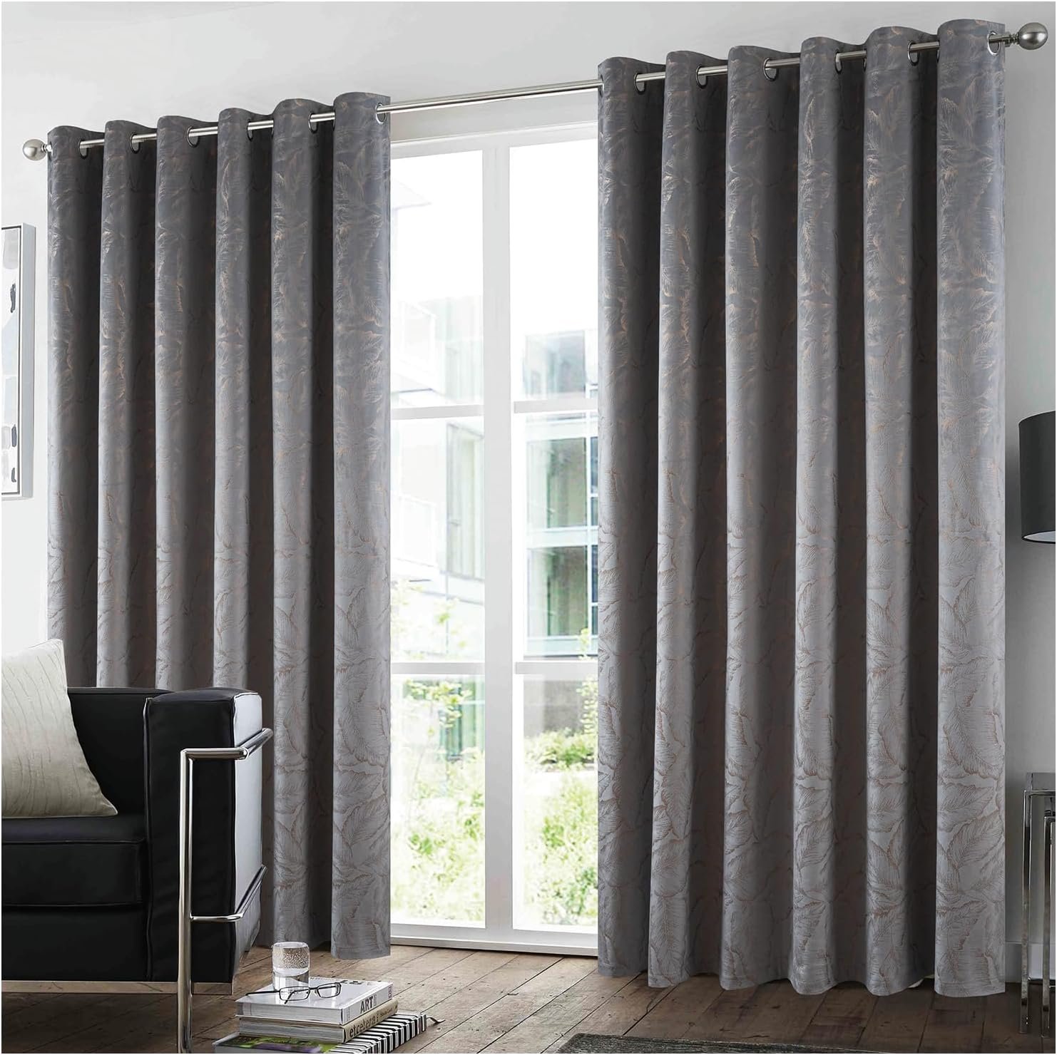 fresco Grey Velvet Blackout Curtains - Grey