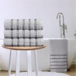 Soft Cotton Striped Bath Towels Set - Grey