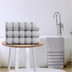 Soft Cotton Striped Bath Towels Set - Grey