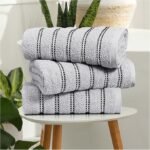 Soft Cotton Striped Bath Towels Set - Grey