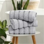 Soft Cotton Striped Bath Towels Set - Grey