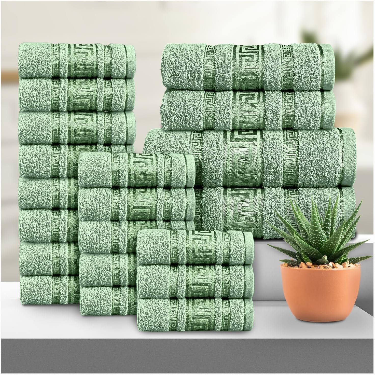 green 100% Cotton Quick Dry Greek Towel Set - Green