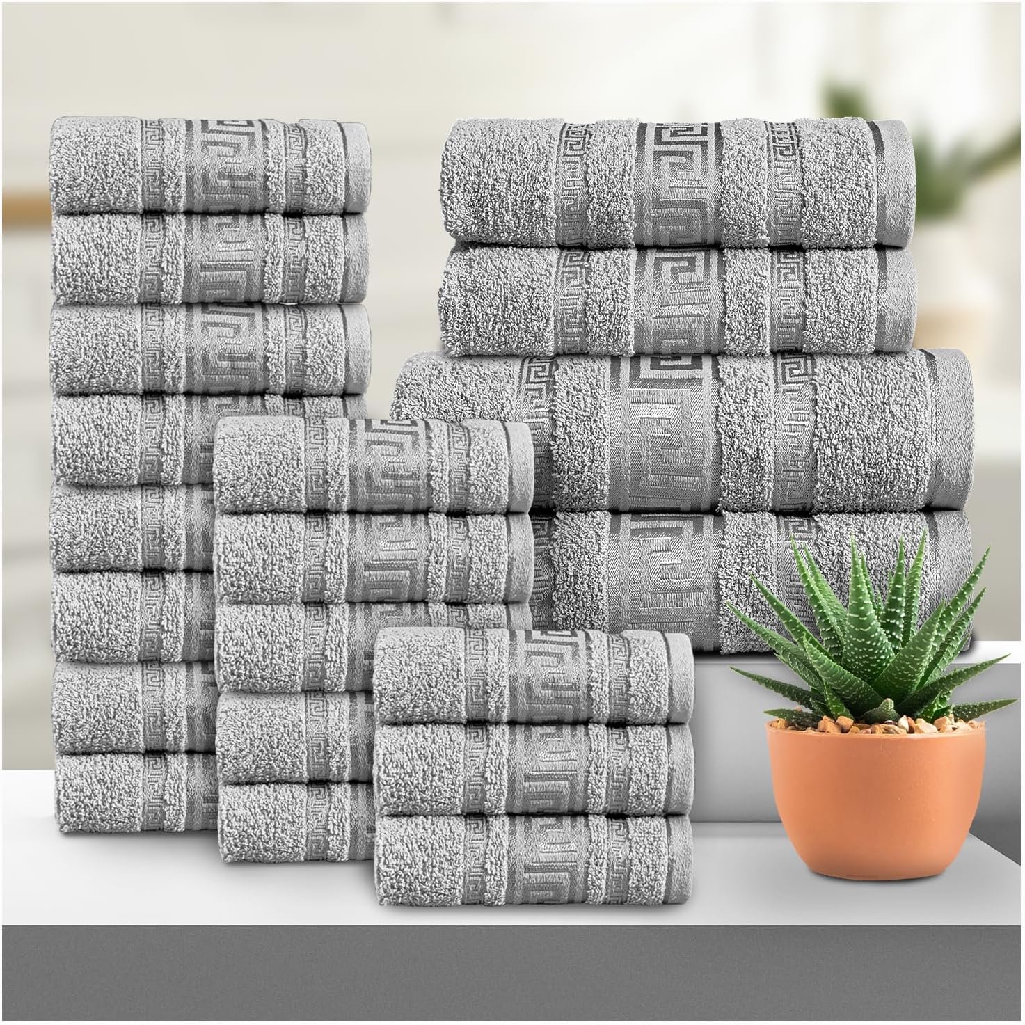 grey 100% Cotton Quick Dry Greek Towel Set - Grey