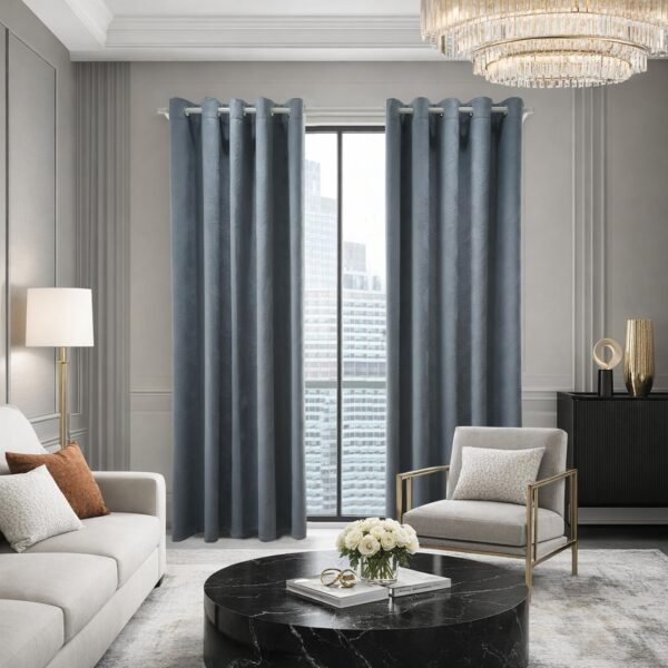 Printed Velvet Blackout Curtains - Grey