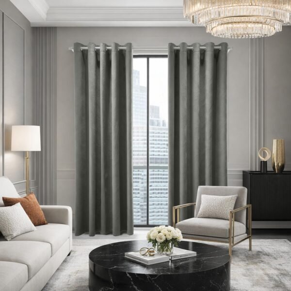 Printed Velvet Blackout Curtains - Natural