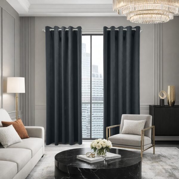 Printed Velvet Blackout Curtains - Charcoal