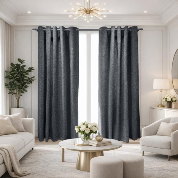 Printed Velvet Blackout Curtains - Charcoal