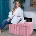 Luxury Fabric Storage Chest With Lid - Pink
