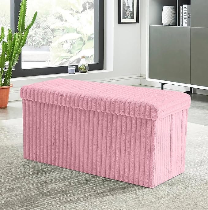 Luxury Fabric Storage Chest With Lid - Pink