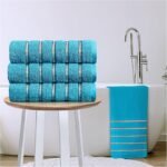 Soft Cotton Striped Bath Towels Set - Teal