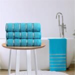 Soft Cotton Striped Bath Towels Set - Teal