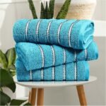 Soft Cotton Striped Bath Towels Set - Teal
