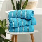 Soft Cotton Striped Bath Towels Set - Teal