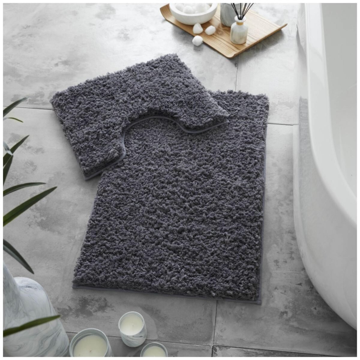 Premium Bath Mat and Contour Set - Charcoal