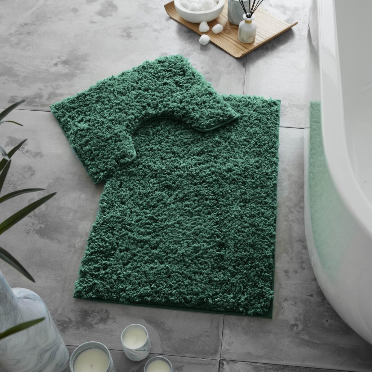 Premium Bath Mat and Contour Set - Green