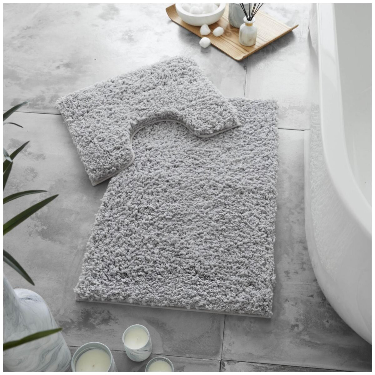 Premium Bath Mat and Contour Set - Grey
