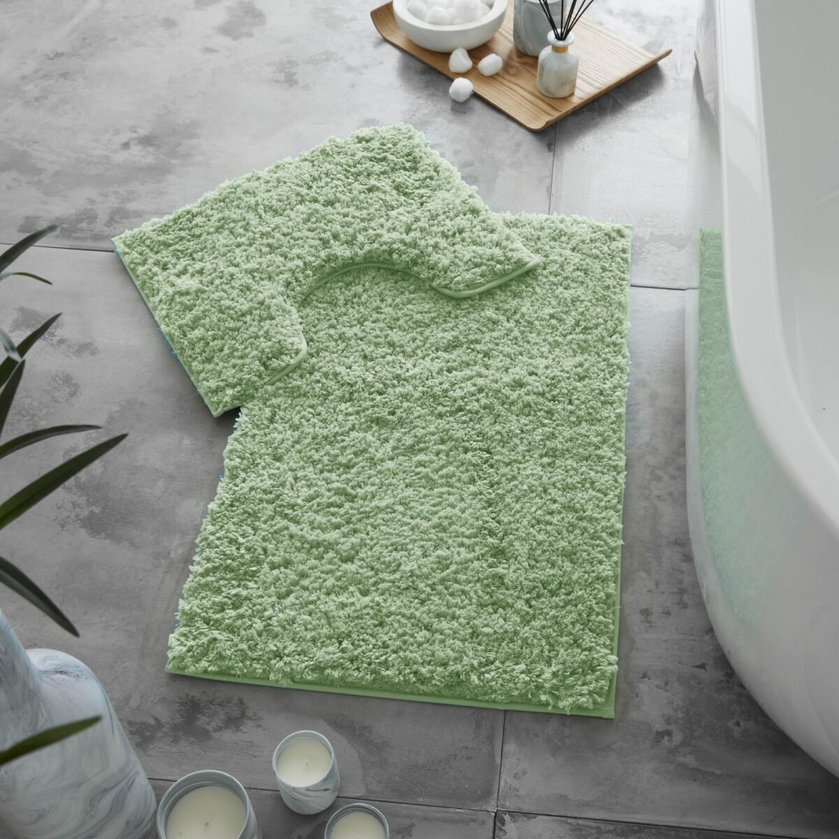 Premium Bath Mat and Contour Set - Sage Green