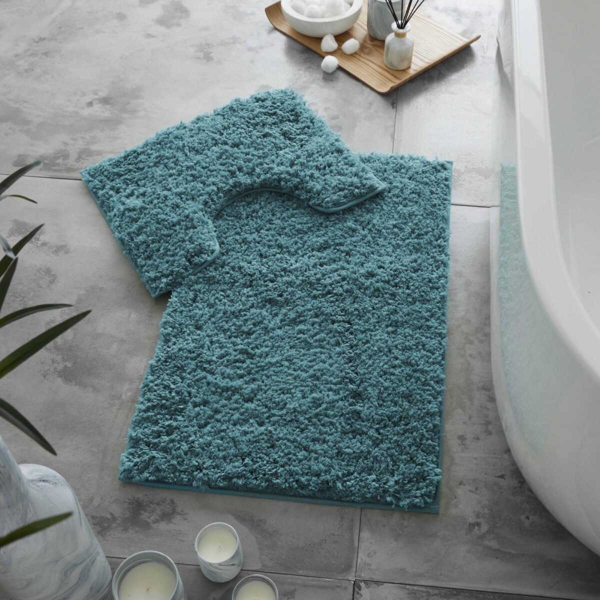 Premium Bath Mat and Contour Set - Teal