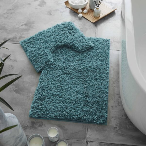 Premium Bath Mat and Contour Set - Teal