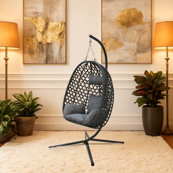 Premium Egg Hanging Chair with Stand - Charcoal