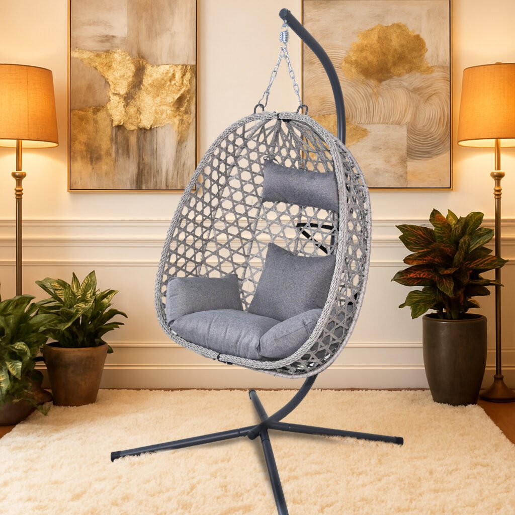 Premium Egg Hanging Chair with Stand - Grey