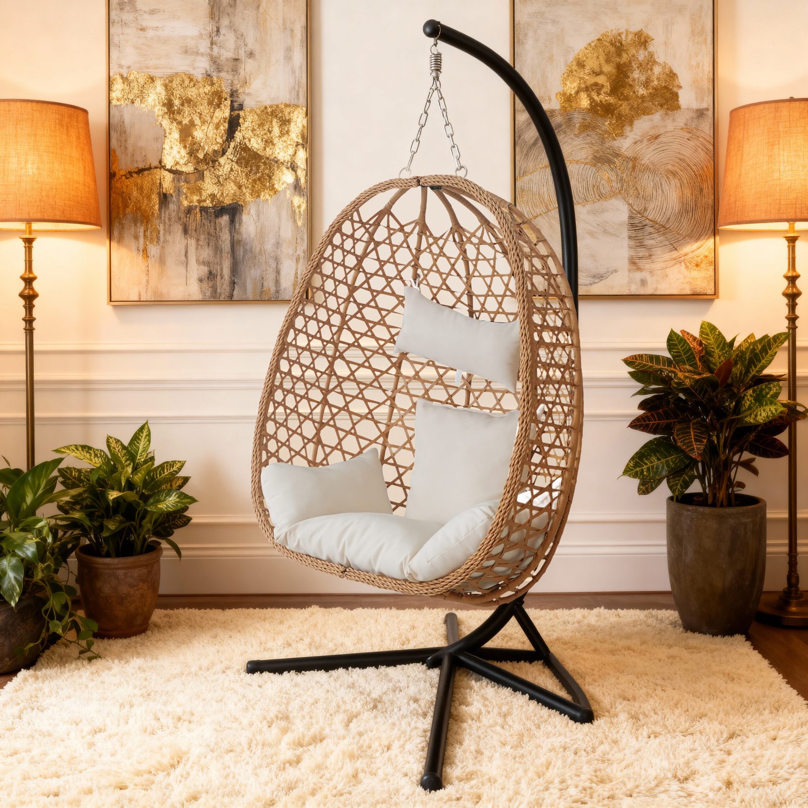 02 Premium Egg Hanging Chair with Stand - Natural