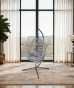 Premium Egg Hanging Chair with Stand - Grey - Image 8